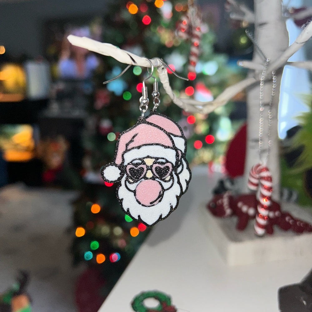 Santa Earrings - blowing a bubble 3D Printed